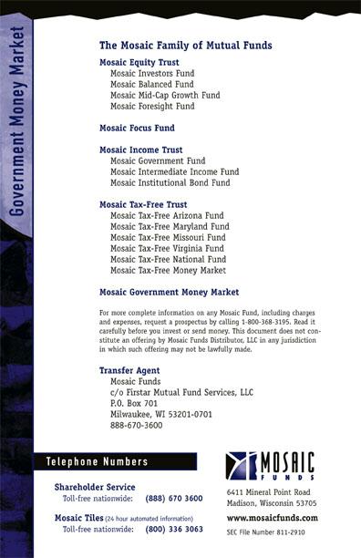 Back cover page with Mosaic logo